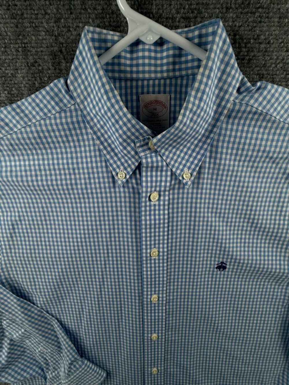 Brooks Brothers Non Iron Button Up Shirt Men Cotton Medium Blue Check Adult